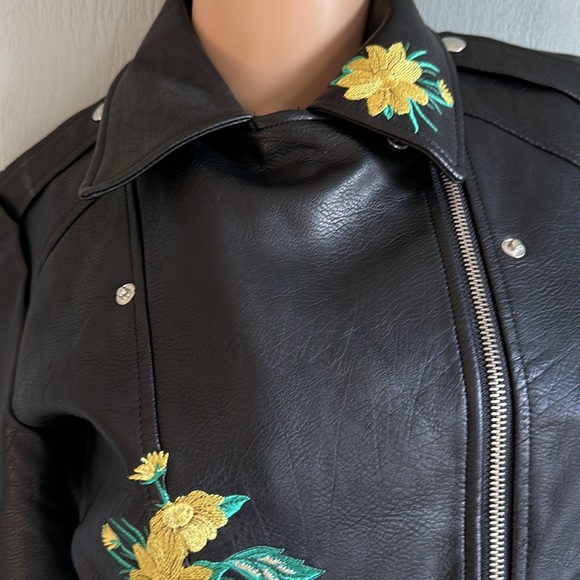 Floral appliqué Motorcycle Jacket - Picture 3 of 3